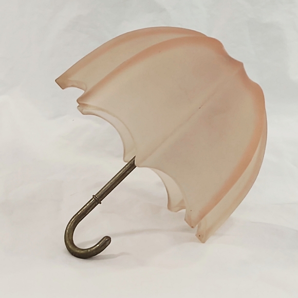 Vintage 1950s Pink Frosted Upside Down Umbrella Trinket/Candy Dish - Picture 3 of 8